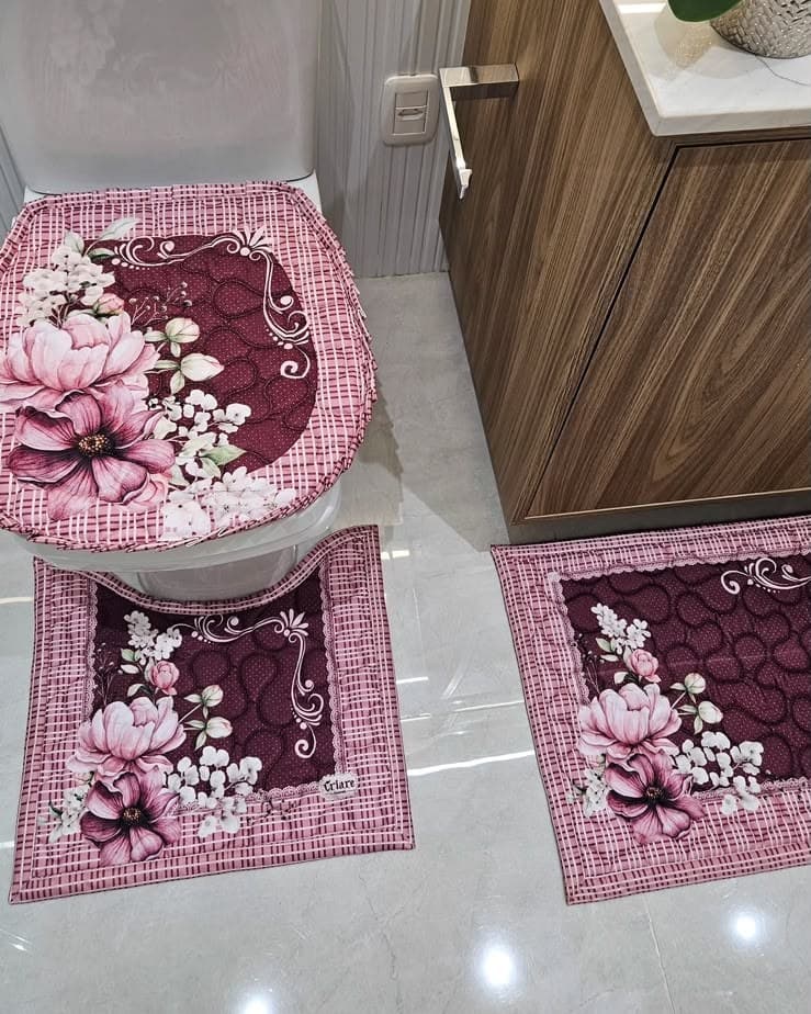 Jogo de banheiro Floral bordô